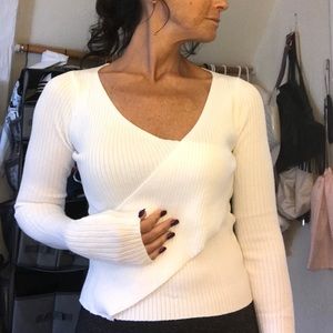 White or Gray V-Neck Rib Knit Sweater